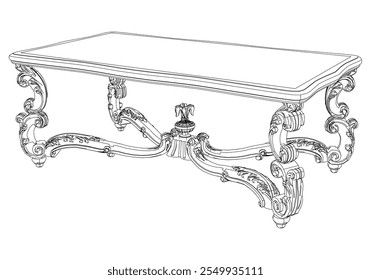 Coffee tables outline icon set. Line art tables for living room decor. Elegant baroque and classical linear sketches tables. Outline vector illustration isolated on white background.