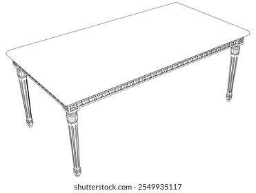 Mesa de café ícone de contorno conjunto. Mesas de arte para decoração de sala de estar. Elegante barroco e clássico esboços lineares tabelas. Ilustração vetorial de contorno isolada no plano de fundo branco.