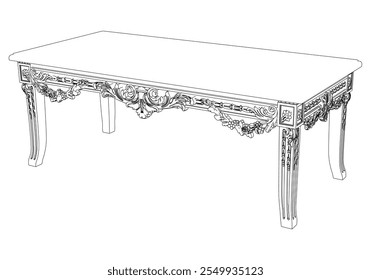 Conjunto de iconos de contorno de mesas de café. Mesas de arte de línea para la decoración de la sala de estar. Mesas de bocetos lineales barrocos y clásicos elegantes. Ilustración vectorial de contorno aislado sobre fondo blanco.