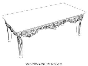Coffee tables outline icon set. Line art tables for living room decor. Elegant baroque and classical linear sketches tables. Outline vector illustration isolated on white background.