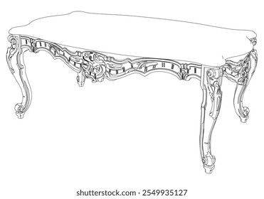 Coffee tables outline icon set. Line art tables for living room decor. Elegant baroque and classical linear sketches tables. Outline vector illustration isolated on white background.