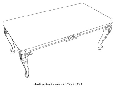 Coffee tables outline icon set. Line art tables for living room decor. Elegant baroque and classical linear sketches tables. Outline vector illustration isolated on white background.