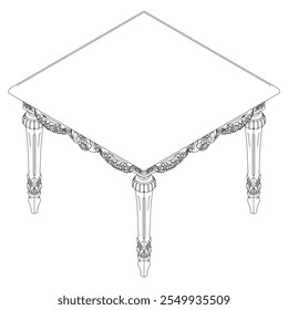 Coffee tables outline icon set. Line art tables for living room decor. Baroque and classic style linear sketches of round and rectangular tables. Outline vector isolated on white background.