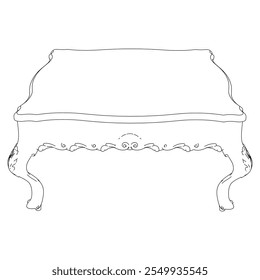 Coffee tables outline icon set. Line art tables for living room decor. Baroque and classic style linear sketches of round and rectangular tables. Outline vector isolated on white background.