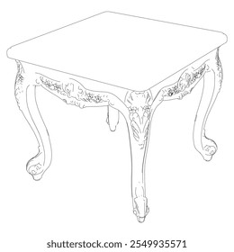 Coffee tables outline icon set. Line art tables for living room decor. Baroque and classic style linear sketches of round and rectangular tables. Outline vector isolated on white background.