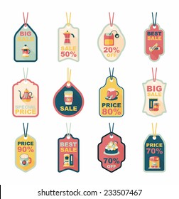 Coffee tag flat banner background set, eps10