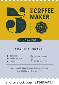 Coffee, tag label. Modern tag, label for brand, logo, sticker coffee shop. Template design minimal label, tag with text cafe, roasted coffee, arabica. Typographic tag, modern font. Vector Illustration