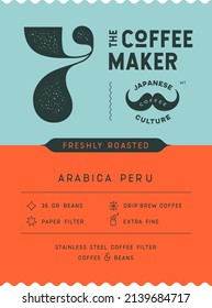 Coffee, tag label. Modern tag, label for brand, logo, sticker coffee shop. Template design minimal label, tag with text cafe, roasted coffee, arabica. Typographic tag, modern font. Vector Illustration