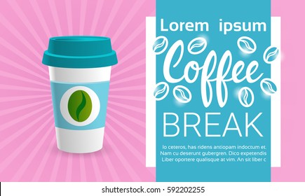 Coffee Take Away Cup Break Breakfast Drink Beverage Flat Vector Illustration