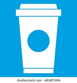 Coffee in take away cup icon white isolated on blue background vector illustration