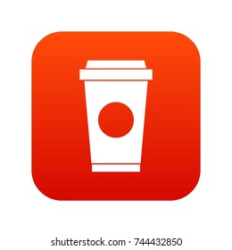 Coffee in take away cup icon digital red for any design isolated on white vector illustration
