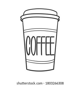 Coffee Take Away Drink Traditional Doodle. Icons Sketch Hand Made. Design Vector Line Art.