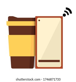 Coffee take away vector icon with mobile,flat vector illustration.