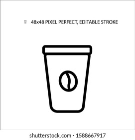 Coffee takeaway black line simple icon. Icon for web sites and  mobile apps. Editable Stroke. 48x48 Pixel Perfect. 