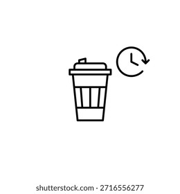 Taza para llevar de café y reloj. Café, para ir a tomar bebidas y elaborar cerveza en casa. Icono de Vector de trazo perfecto y editable