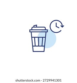 Coffee takeaway cup and clock. Cafe, to go drinks and brewing at home. Pixel perfect, editable stroke vector icon