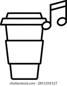 Coffee Takeaway Cup Icon With Musical Note Representing Rhythmic Break and Melodic Relaxation in Minimal Monoline Style