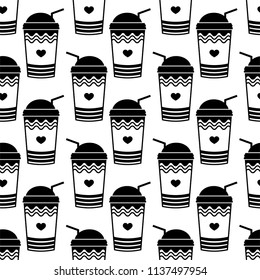 Coffee Takeaway Cup Seamless Pattern Vector Art Illustration