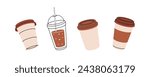 Coffee takeaway cups. Hand drawn elements for cafe menu, coffee shop. Vector illustration.