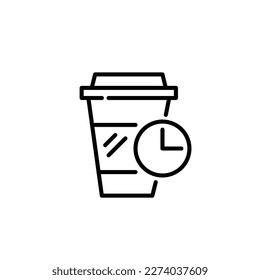 Coffee in takeaway disposable cup and break time. Pixel perfect, editable stroke icon