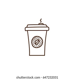 Coffee takeaway hand drawn doodle icon.