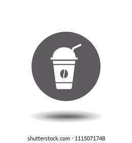 Coffee for takeaway logo template. Vector cold iced drink cup with cream and drinking straw. Vector isolated flat icon for fast food cafe, cafeteria or coffeehouse design element