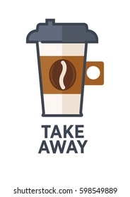 Coffee for takeaway logo template. Vector hot americano or espresso drink paper cup with lid. Vector isolated flat icon for fast food cafe, cafeteria or coffeehouse design element