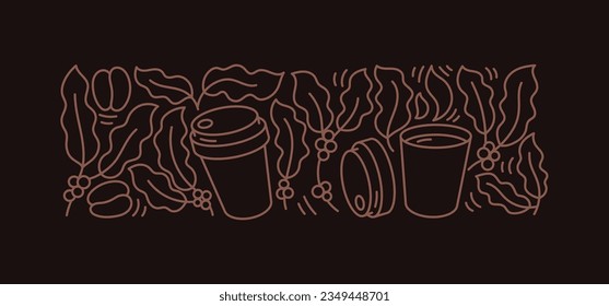 Coffee takeaway pattern. Design element. Editable outline stroke. Vector line.