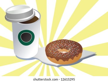 Coffee In Takeaway Styrofoam Cup With Donut