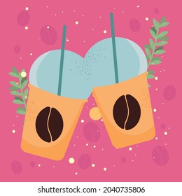 coffee takeway pots and leafs icons