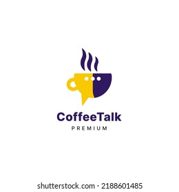 Coffee talk chat bubble logo design yellow and blue color
