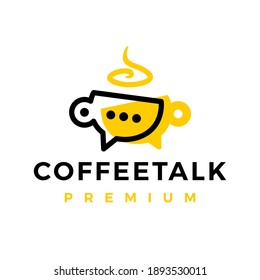 coffee talk chat cup logo vector icon illustration
