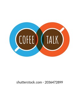 Logo plano de color de charla de café. Dos tazas de café o un ícono de té. Logotipo vectorial. Ilustración de la reunión