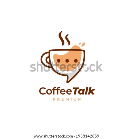 Coffee talk logo, coffee cup mug discussion logo icon in fun style