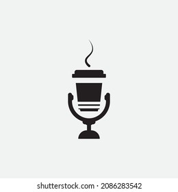 Coffee talk logo. Coffee cup with stand microphone design.