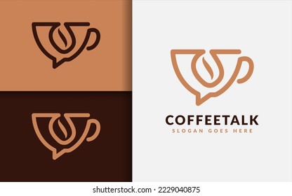 Coffee Talk Logo Design. Coffee Mug as Bubble Chat Combined with Coffee Bean Concept. Simple Minimalist Logo Illustration.