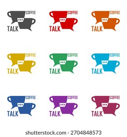 Ícone do logotipo da conversa do café isolado no fundo branco. Definir ícones coloridos