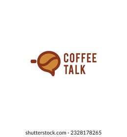 Logo de Coffee talk, tazón de café, icono de la plantilla del logo de la discusión con estilo divertido