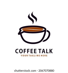 Diseño de la plantilla del logotipo de charla de café. Concepto creativo para el negocio de cafés o cafeterías. Ilustración del vector