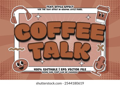 Coffee Talk Podcast Text Effect Editable Trendy Cartoon Style