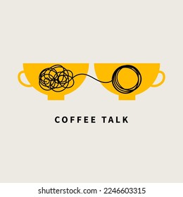 Coffee talk two cups logo, meeting icon. Two mugs