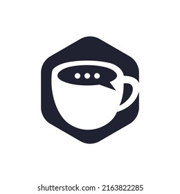 Coffee talk vector logo design. Coffee cup with bubble chat icon vector design.	
