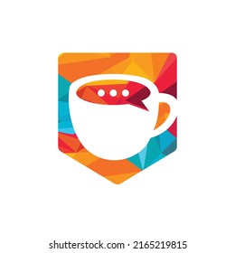 Coffee talk vector logo design. Coffee cup with bubble chat icon vector design.	