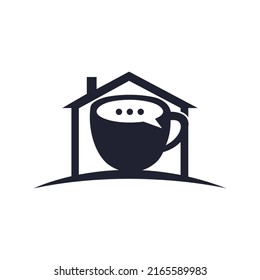 Coffee talk vector logo design. Coffee cup with bubble chat icon vector design.	