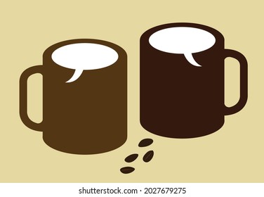 Coffee talks concept. Speech Bubble on mugs. Editable Clip Art.