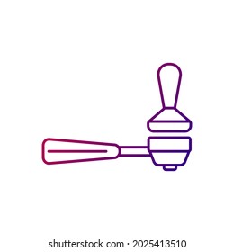 Coffee tamper into portafilter outline icon. Professional coffee shop tool. Isolated vector stock illustration