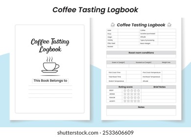 Coffee Tasting  Log Book design template, interior design with black and white paper