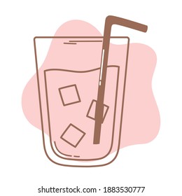 bebida de café o té frío con línea de icono de paja y relleno ilustración vectorial