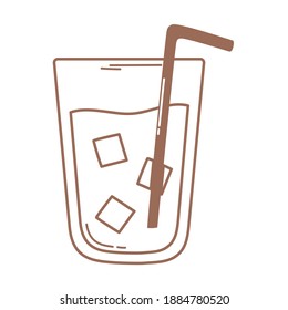 coffee or tea beverage drink cold with straw icon in brown line vector illustration