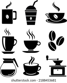 Konzept für Kaffee und Tee, schwarz, Vektorgrafik